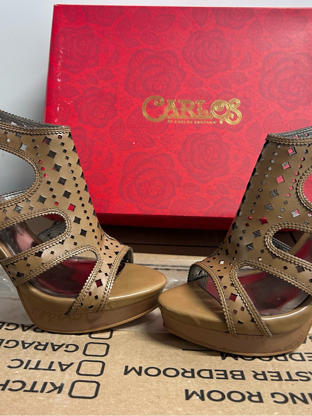 Carlos Santana Brown Laser-Cut Platform Sandals